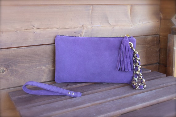 lilac suede clutch bag