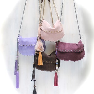 kleine Wildledertaschen, Leder Crossbody Bag, Boho Geldbörsen, kleine Nietentasche agnès de juliis