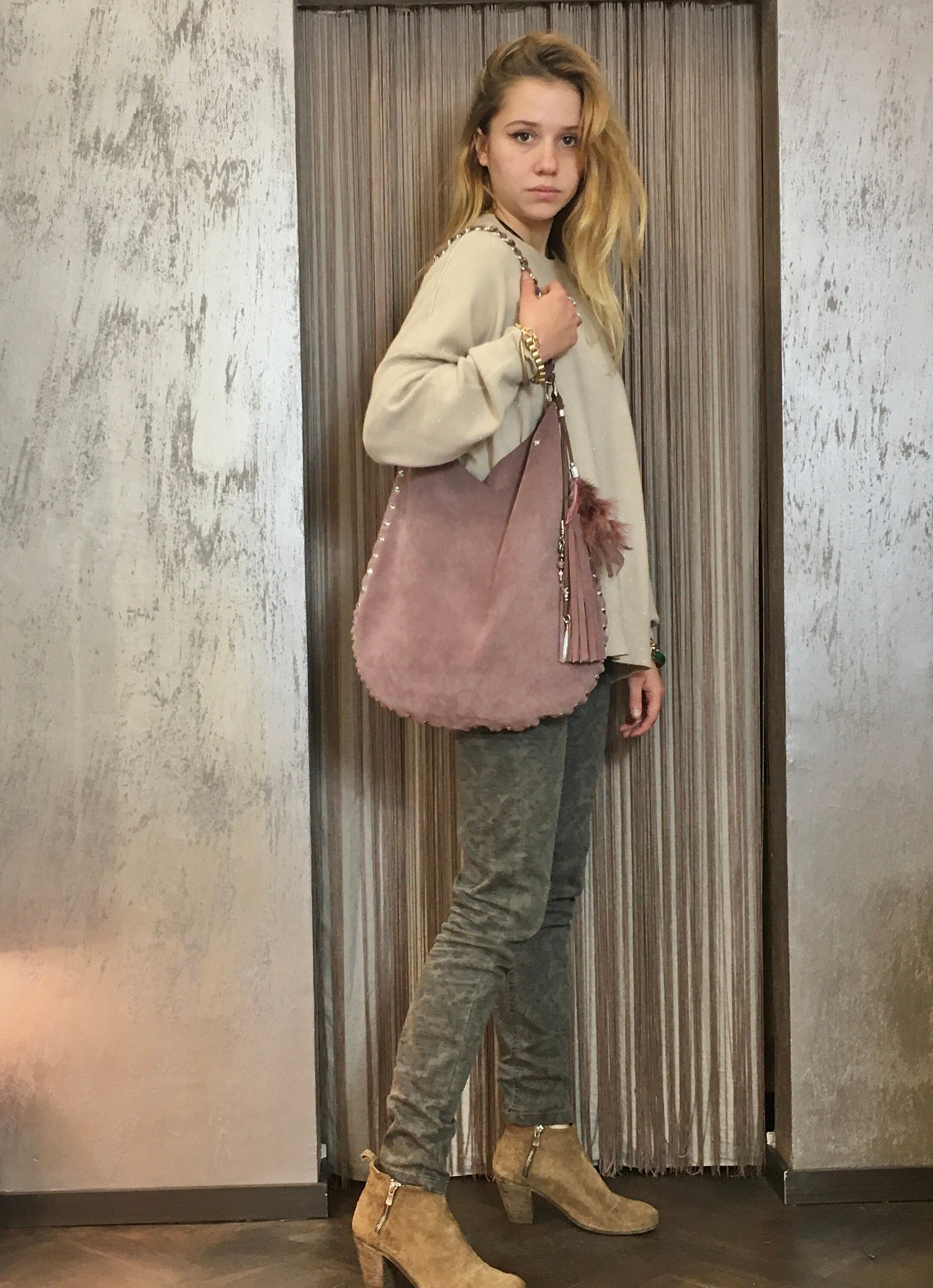 Handmade Agnes Suede Leather Tote Bag in Brown by ABURY