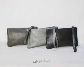leather clutch, pochette hand made, small clutch with wristlet strap