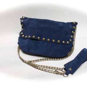 hobo LEATHER BAG, boho suede bags, blue small crossbody