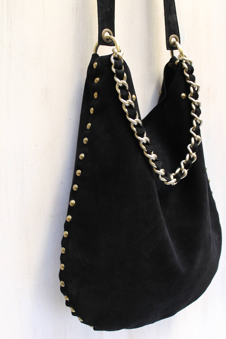 Black Leather Crossbody Hobo Bag MADE IN ITALY Bags Etsy