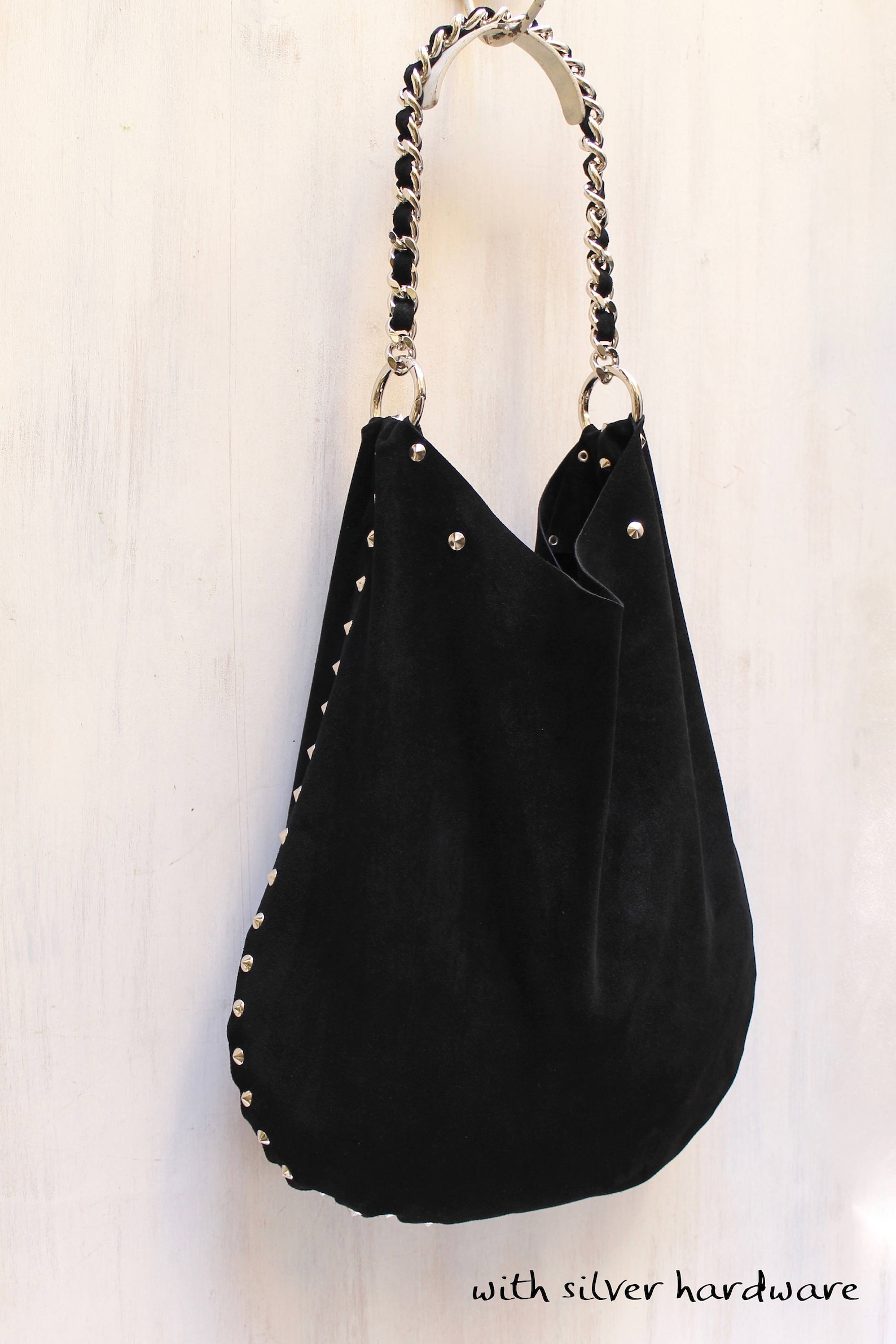 Black Leather Crossbody Hobo Bag MADE IN ITALY Bags Etsy