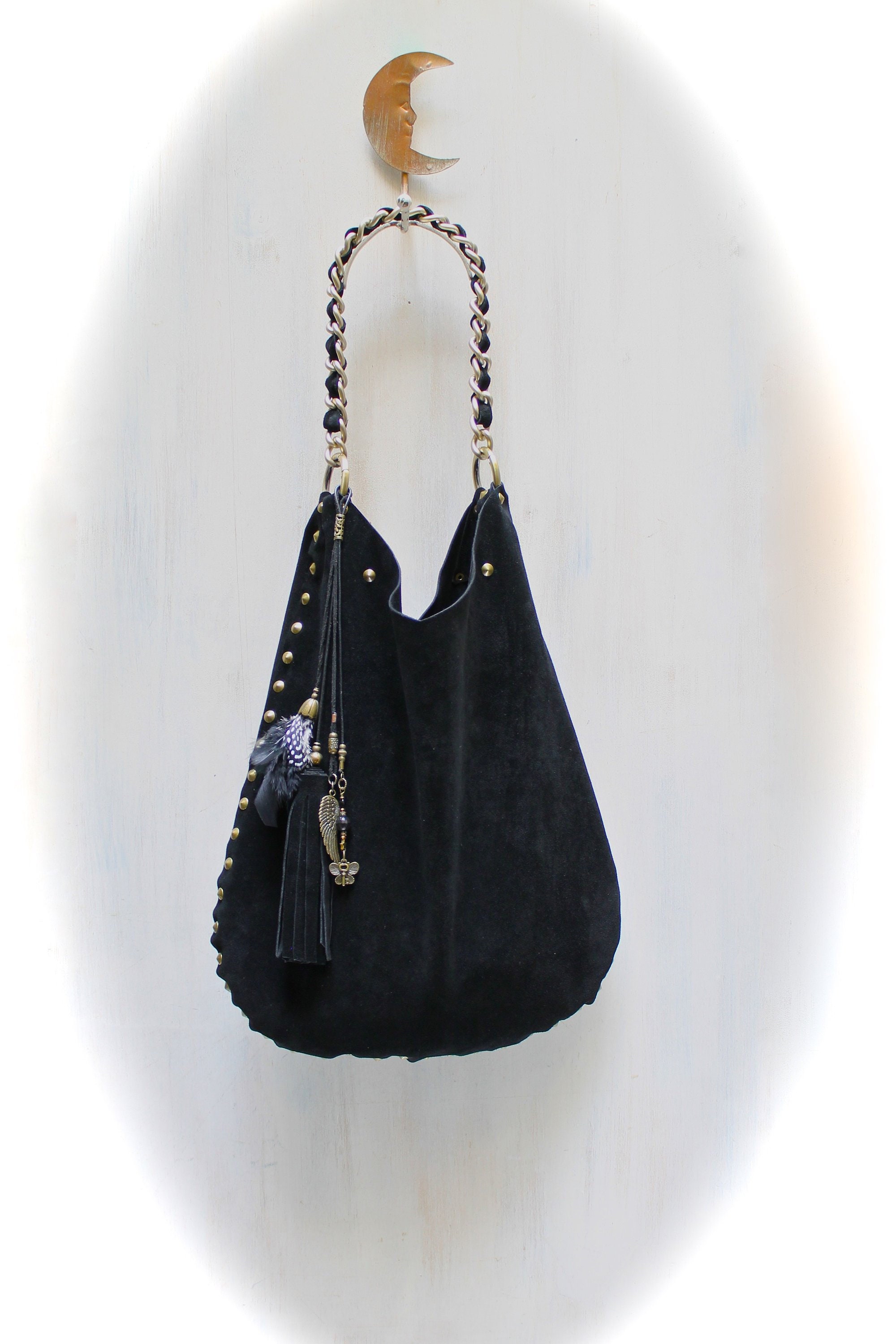 Suede Boho BAG Black Shoulder Bag Leather Hobo Bag Soft Leather Hand Bag Agnes De Juliis Etsy