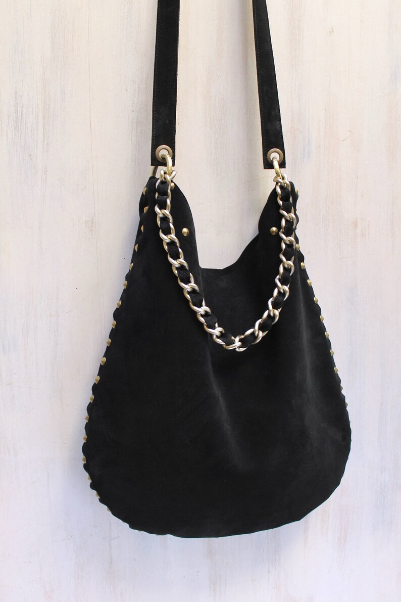 Black Leather Crossbody Hobo Bag MADE IN ITALY Bags Etsy