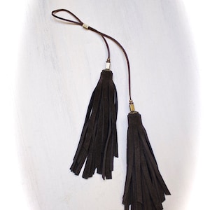 charm tassel bag, brown leather tassels for bags, fringed charms bag, keychains