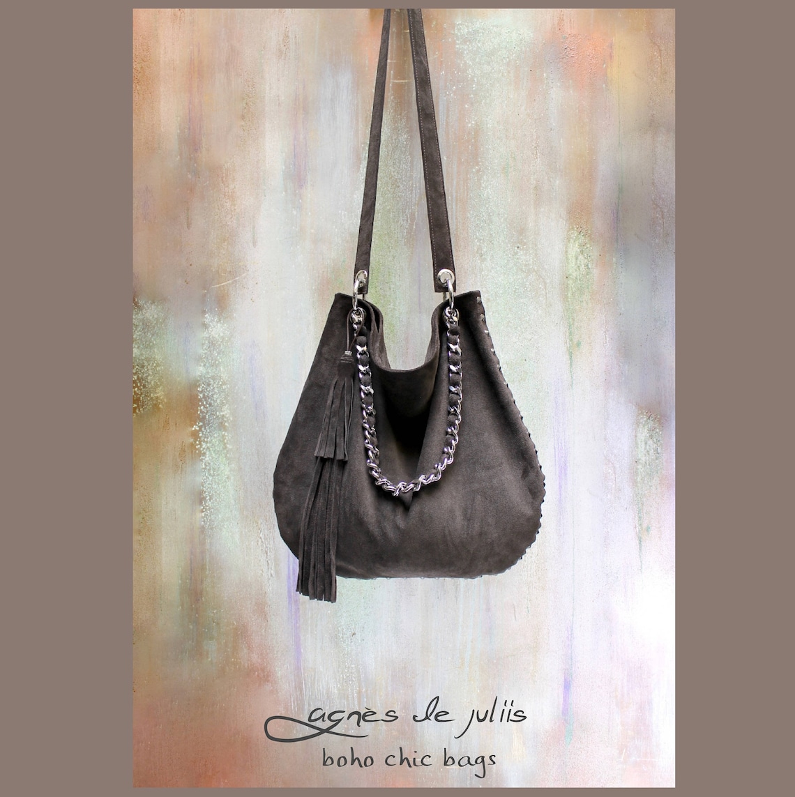 Borsa A Tracolla Con Frange In Pelle Scamosciata Color Cuoio