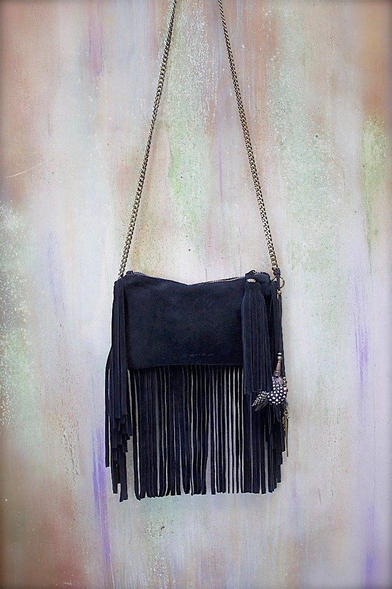 black fringe bag