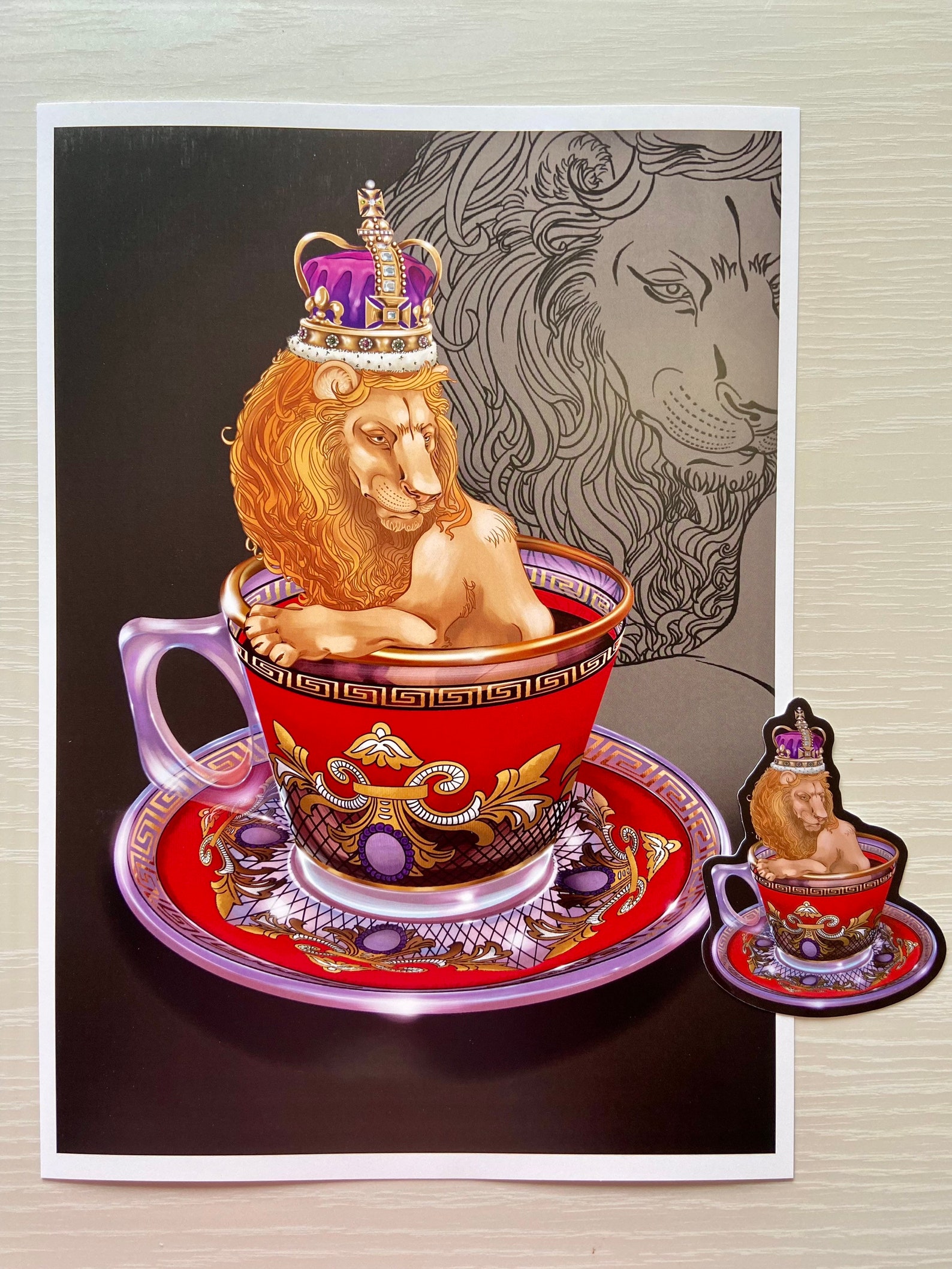 Waterproof Sticker Teacup Lion Etsy
