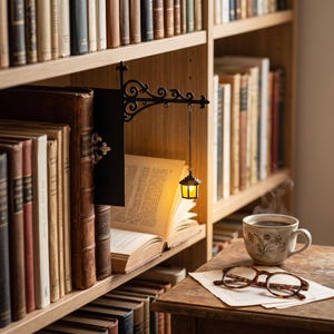 Mini Bookshelf Lantern Light, Hanging Shelf Lamp, Book Nook Decor, Gothic Library Lighting, Reading Corner Accent, Vintage Book Lover Gift