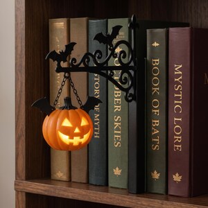 Halloween Bookshelf Lantern Light, Mini Pumpkin Hanging Lamp, Gothic Book Nook Decor, Spooky Library Lighting, Fantasy Shelf Accent, Gift
