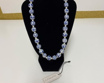 Necklace blue and white beaded necklace by Canvas