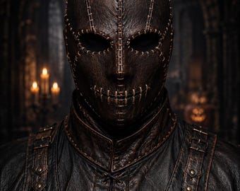 Handmade Leather Full Head Mask, Gothic Horror Cosplay, Medieval Fantasy Costume
