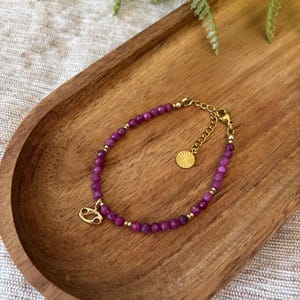 Natural Ruby Gemstone Bracelet | Cancer or Leo Zodiac Charm, Handmade Beaded Jewelry
