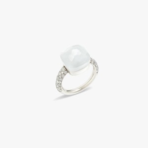 White Moonstone Ring With Moissanite 925 Sterling Silver With Gold Plated