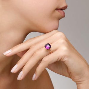 Purple Amethyst Ring 925 Sterling Silver With Gold Plated Ring