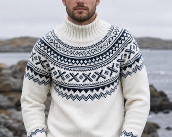 Men’s Nordic Sweater Knitting Pattern, Round Yoke Pullover, Fair Isle Jumper, Scandinavian Knit PDF, Sizes S-XXXL