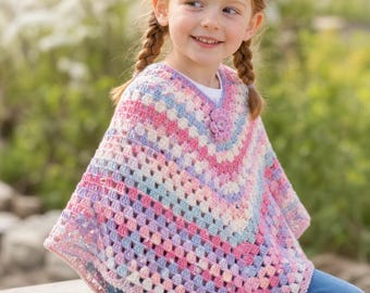 Modèle de poncho au crochet Petite Sophie | Modèle de pull au crochet pour fille | Poncho enfant PDF | Cape rayée au crochet | Téléchargement instantané