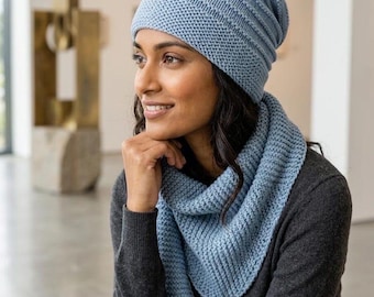 Modèle PDF de bonnet et écharpe tricotés, ensemble d'hiver douillet, modèle de tricot unisexe (téléchargement numérique)