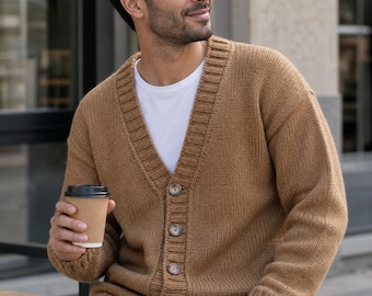 Patron classique de veste tricotée pour homme | Pull col V | Tricot du bas vers le haut | Tailles S à XXXL