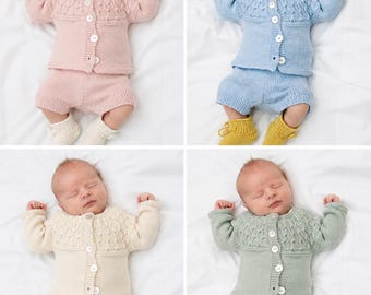 Patron de veste et short en tricot pour bébé | Ensemble à empiècement rond texturé (Téléchargement PDF)
