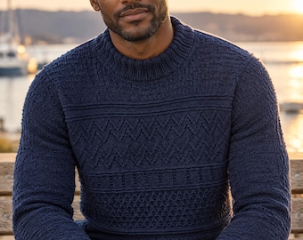 Men’s Knitting Pattern | Cable Knit Jumper | Turtleneck Sweater Pattern |  Knit Pullover | Adult Sweater PDF | Instant Download