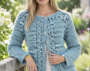 Patron de gilet au crochet | Veste femme au crochet | Gilet boutonné | Pull au crochet (PDF) | Patron adulte | Téléchargement instantané