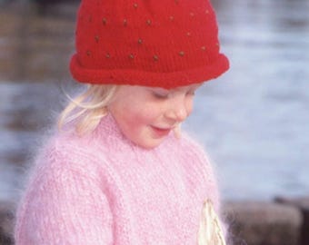 Modèle de bonnet, pull et moufles tricotés à la fraise | Ensemble tricot enfant (PDF) | Tailles bébé et enfant | Téléchargement numérique instantané