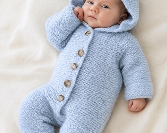 Modèle de tricot pour bébé | Combinaison bébé à capuche avec oreilles | Modèle de barboteuse pour nouveau-né | Modèle de combinaison bébé (PDF) | Modèle de tricot pour tout-petit
