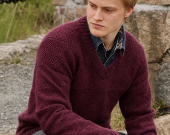 Modèle de pull à col en V pour homme | Pull à empiècement en point de mousse (Téléchargement numérique)