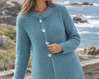 Knitting Pattern Womens Cardigan | Moss Stitch Jacket | Button Front Knit Sweater | Wool Cardigan PDF | Adult Knitting Pattern