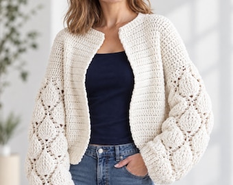 Patron PDF de gilet au crochet | Modèle de pull texturé au crochet | Gilet épais à manches longues | Veste au crochet pour femme | Téléchargement numérique