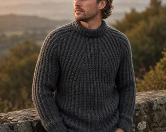 Patron de pull tricoté pour homme | Pull tricoté du haut vers le bas | Pull à côtes anglaises | Modèle PDF pour homme | Tailles S à XXXL