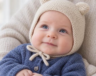Modèle de bonnet bébé tricoté (PDF), bonnet nouveau-né à attaches, modèle de bonnet bébé tricoté, bonnet bébé avec oreilles, prématuré à 4 ans