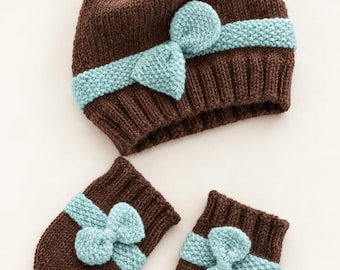 Modèle de tricot pour bébé : bonnet et moufles | Modèle de bonnet tricoté pour nouveau-né | Bonnet et gants pour bébé | Téléchargement instantané