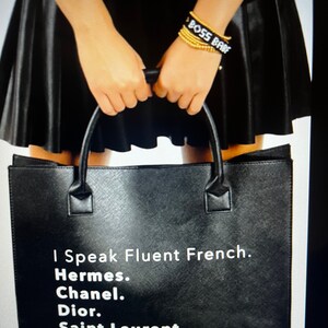 I Speak Fluent French Vegan Textured Leather Tote | Black