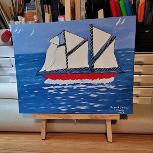 Sconto del 25%. Grandi saldi. Dipinto di arte popolare Outsider 9X12 Full Sail Ahead In The Atlantic Ocean, decorazione da parete. Pronto da appendere #regalo #arte originale