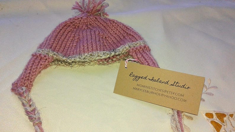 Hand Knit Waldorf & American Doll Pink Hat Trapper hats FREE image 1