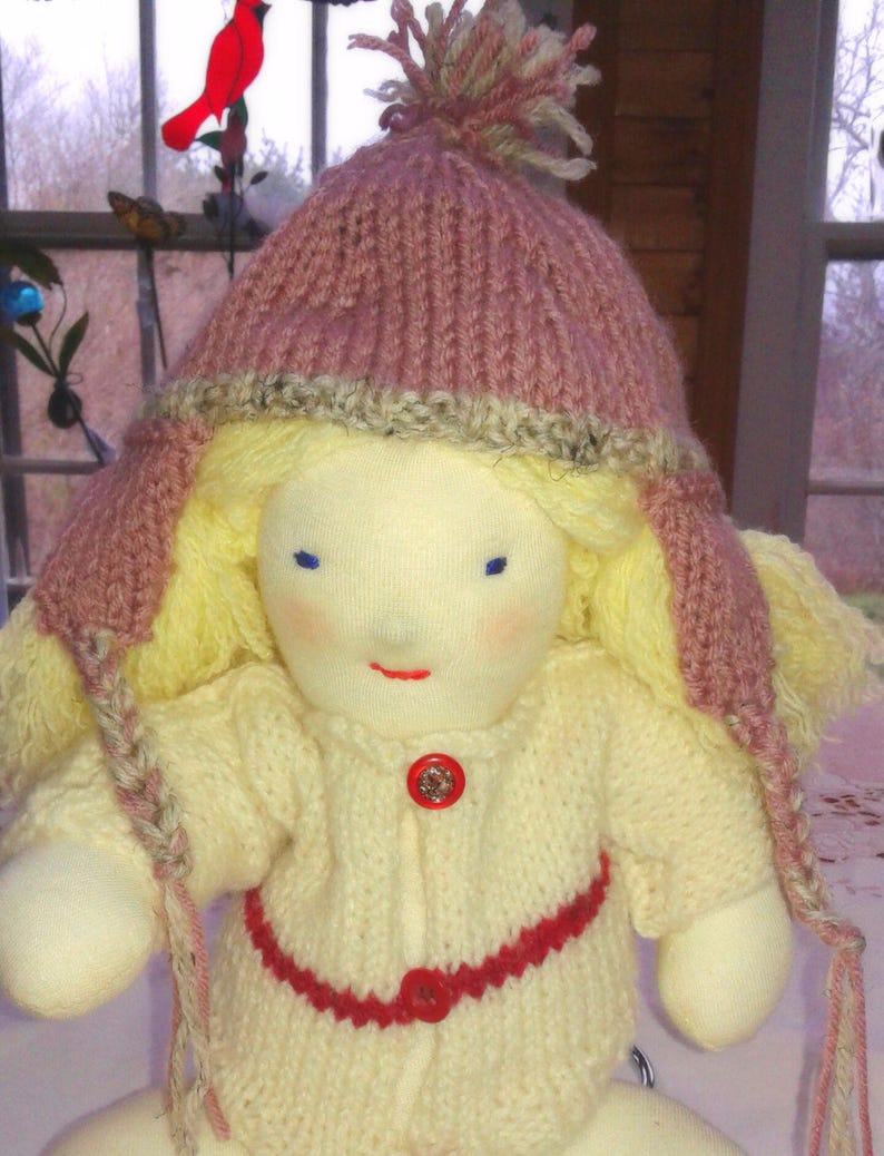 Hand Knit Waldorf & American Doll Pink Hat Trapper hats FREE image 0
