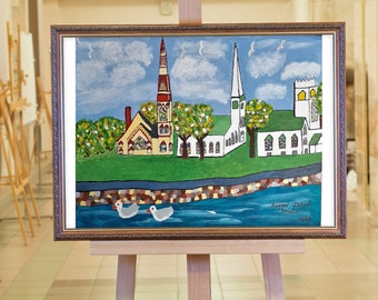 A PRINT of The Famous Three Churches of Beautiful Mahone Bay NS Original