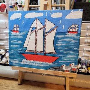Sconto del 25%. Three Ships At Sea 8X10 Folk Art Outsider Painting Wall Hanging. Decorazione da parete. Pronto da appendere! #originale Painting #regalo Originale