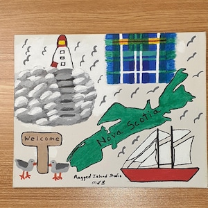 25 % de réduction. Grande vente. Peinture originale d'art folklorique 8 X 10-N.S.-Canada atlantique-goélette, phare. Prêt à accrocher ! Décoration murale #cadeau unique #art