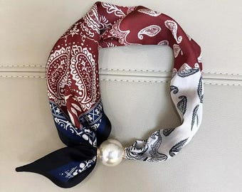 Elegant Pearl-Adorned Ring Scarf, Magnetic Clasp, Lightweight Polyester Accessory