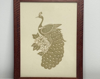 Peacock Paper Artwork in Wood Picture Frame