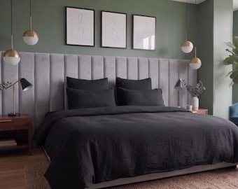 Matte Black Cotton Duvet Cover Set | Soft Washed Cotton Bedding | Minimalist Black Comforter Cover | Modern Bedroom Decor | King Queen Twin