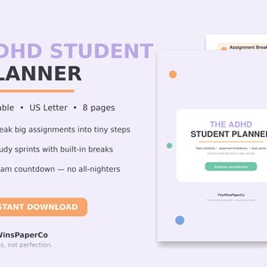 ADHD Student Planner, Assignment Breakdown, Study Sprints (Instant Download)
