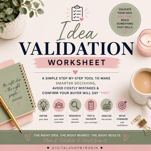Hoja de validación de ideas / Planificador de negocios (Descarga instantánea)