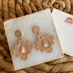 Polymer Clay Cream Speckled Dangle Earrings