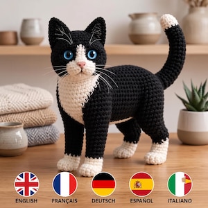 Beginner 5 language  Crochet Cat Amigurumi Pattern, Ball Plush Toy PDF Tutorial