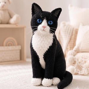 Schema PDF per amigurumi di gatto, schema per gatto all'uncinetto adatto ai principianti, simpatico gatto a forma di palla amigurumi fai da te, tutorial per peluche